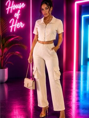 Chic Moves Ribbed Cargo Set – Nude
